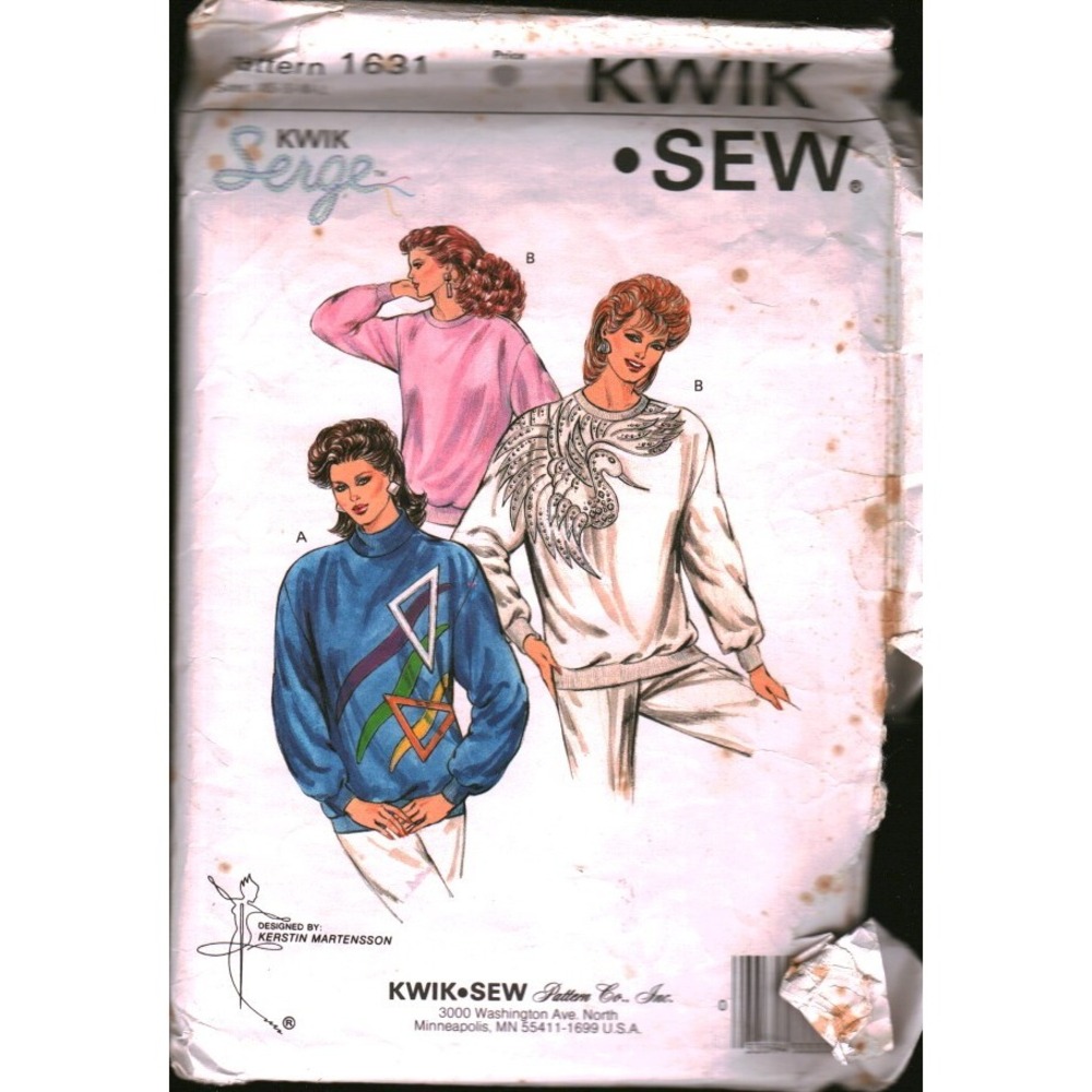 Vintage Kwik Sew 1631 Misses Tops Sewing Pattern 1987 Kerstin Martensson XS-L